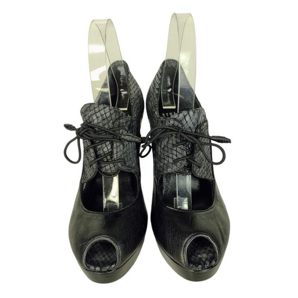 Stuart Weitzman Snake Leather Platform Peeptoe Lace-Up Stilettos Heels Size 37 - Picture 9 of 15